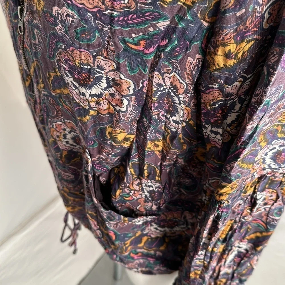 Free People multicolor blue violet floral soft print balloon sleeve jacket